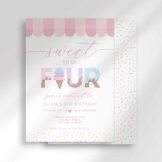 Pink Sprinkles Sweet to be 4 Ice Cream Birthday Invitation