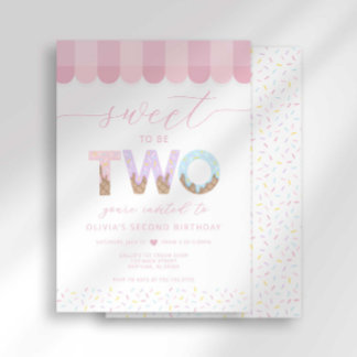 Pink Sprinkles Sweet to be Two Ice Cream Birthday Invitation