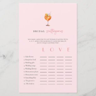 Pink Spritz Bridal Shower Scattergories Game