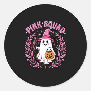 Pink squad breast cancer halloween ghost classic round sticker