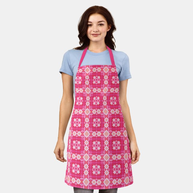 Pink square abstract floral baby girl pattern apron (Worn)