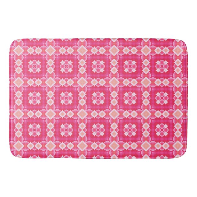 Pink square abstract floral baby girl pattern bath mat (Front)