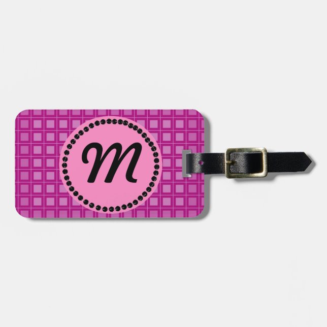 Pink Square Monogram Luggage Tag (Front Horizontal)