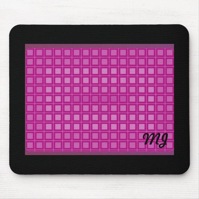 Pink Square Pattern with Initials Mouse Pad (Front)