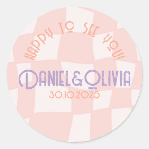 Pink Square Wedding Classic Round Sticker