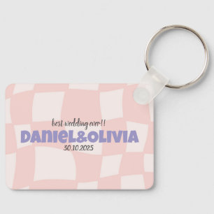 Pink Square Wedding Key Ring