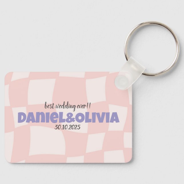 Pink Square Wedding Key Ring (Front)