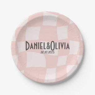 Pink Square Wedding Paper Plate