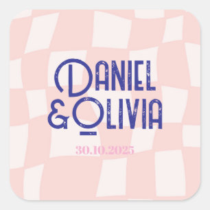 Pink Square Wedding Sticker
