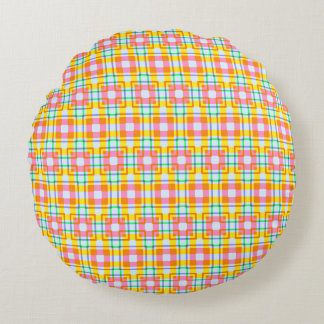 Pink Squares Geometric Pattern Spring Colours Round Cushion