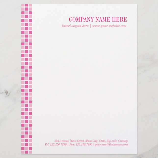 Pink Squares Pattern Letterhead Design (Front)