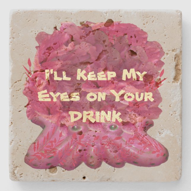 Pink Squid Funny Stone Coaster (Front)