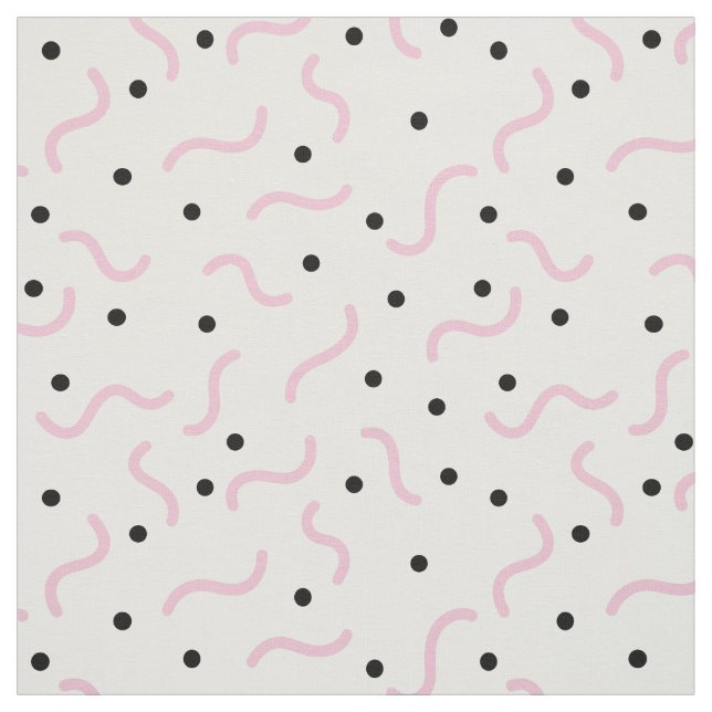 Pink Squiggles and Black Dots Memphis Pattern Fabric (Swatch)