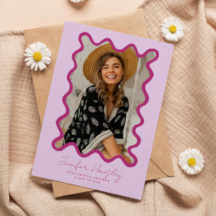 Pink Squiggly Photo Frame Graduation  Announcement