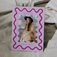 Pink Squiggly Wavy Frame Graduation Thank You