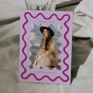 Pink Squiggly Wavy Frame Graduation Thank You Announcement