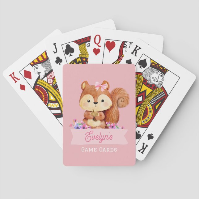 Pink Squirrel Kids Personalised Playing Cards (Back)