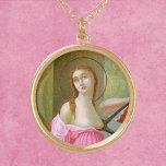 Pink St. Agatha (M 003) Gold Plated Necklace<br><div class="desc">St. Agatha is invoked against breast cancer. Here, in this detail from a famous Italian Mannerist painting, her garments have been changed from cream and light teal to shades of pink. Pink is the internationally recognised colour symbolic of breast cancer awareness. Adapted detail of an antique chromolithograph published between 1895...</div>