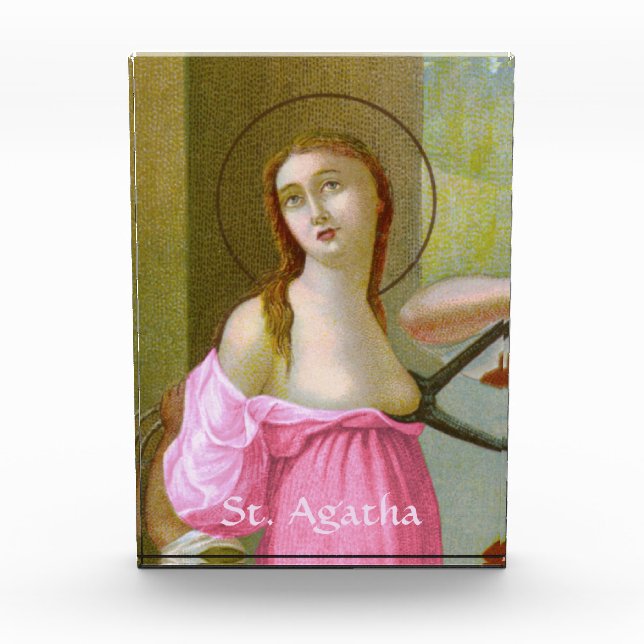 Pink St. Agatha (M 003) Paperweight or Photo Block (Front)