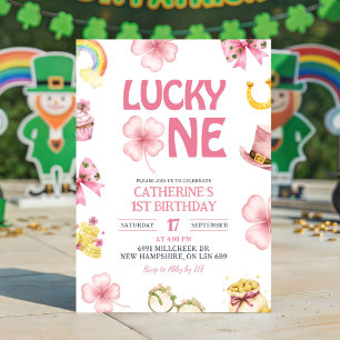 Pink St Patrick Lucky One Kids First Birthday Invitation