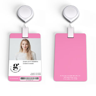 Pink Staff Photo ID Badge with Barcode