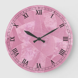 Pink Stain Glass Round Roman Numerals Clock