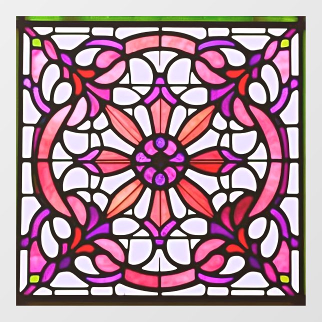 Pink Stained Glass Art Nouveau AI Art Window Cling (Sheet)
