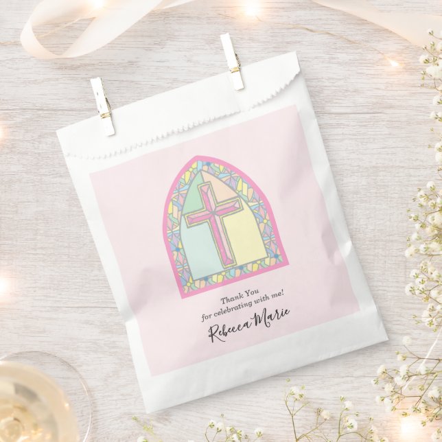 Pink Stained Glass First Communion Favour Bags (Clipped)