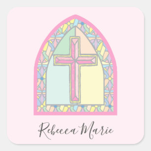 Pink Stained Glass First Communion Sticker
