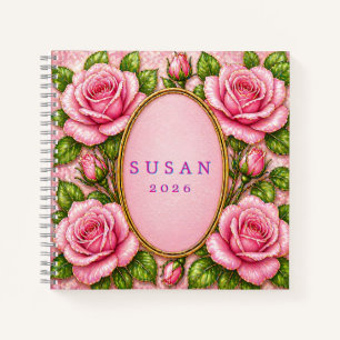 Pink Stained Glass Rose Elegant Custom Gift Notebook