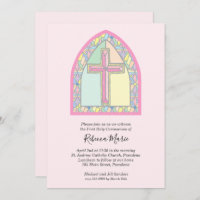 Pink Stained Glass Window First Communion