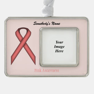 Pink Standard Ribbon Tmpl (H-O) by Kenneth Yoncich Silver Plated Framed Ornament