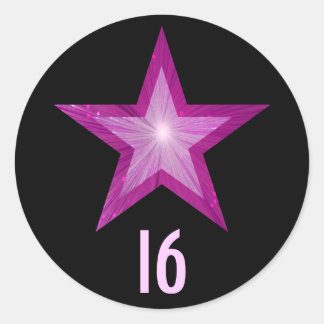 Pink Star "16" age round sticker black