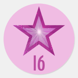 Pink Star "16" age round sticker pale pink
