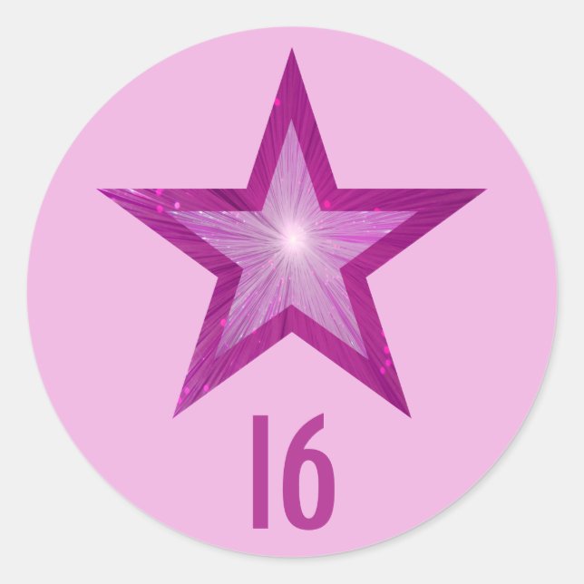 Pink Star "16" age round sticker pale pink (Front)
