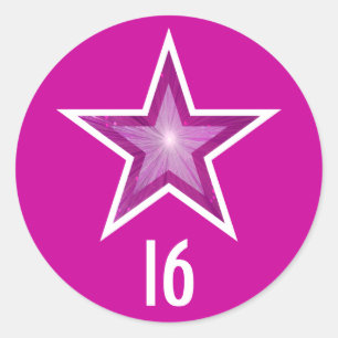 Pink Star "16" age round sticker pink