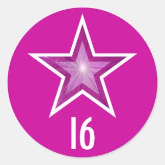 Pink Star "16" age round sticker pink