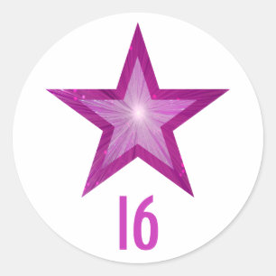 Pink Star "16" age round sticker white