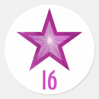 Pink Star "16" age round sticker white