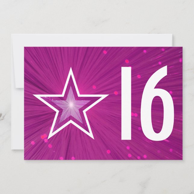 Pink Star '16' birthday invitation (Front)