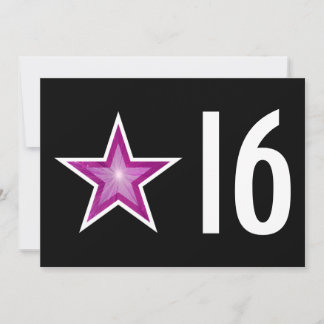 Pink Star '16' birthday invitation black