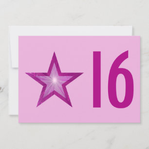 Pink Star '16' birthday invitation pale pink