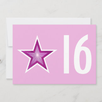 Pink Star '16' birthday invitation pink white