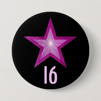 Pink Star '16' button black