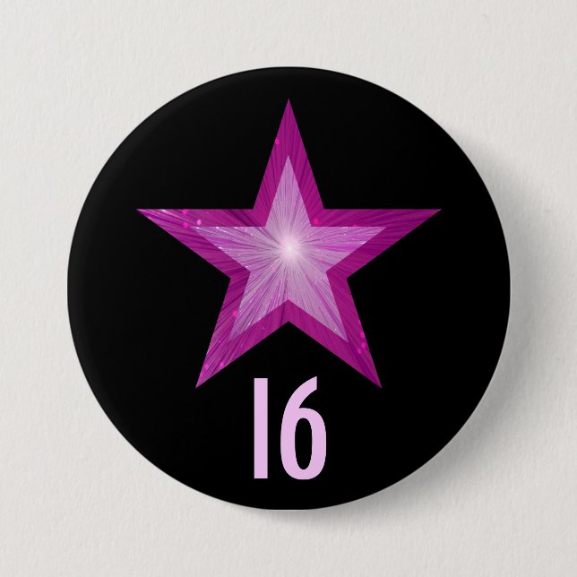 Pink Star '16' button black (Front)