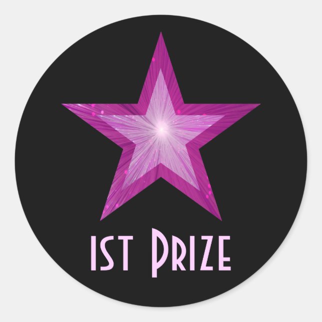 Pink Star '1st Prize' round sticker black (Front)