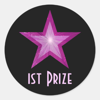 Pink Star '1st Prize' round sticker black
