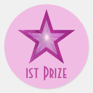 Pink Star '1st Prize' round sticker pale pink