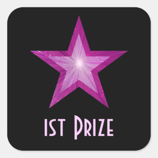 Pink Star '1st Prize' square sticker black