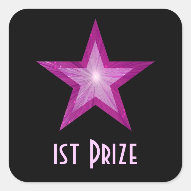 Pink Star '1st Prize' square sticker black (Front)